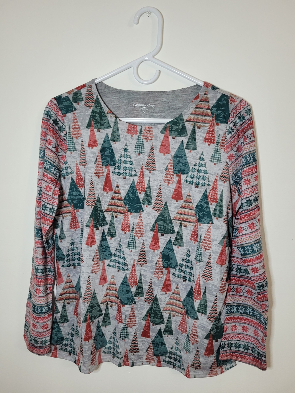 Coldwater Creek Christmas Tree Top Long Sleeve Holiday Size Petite Small